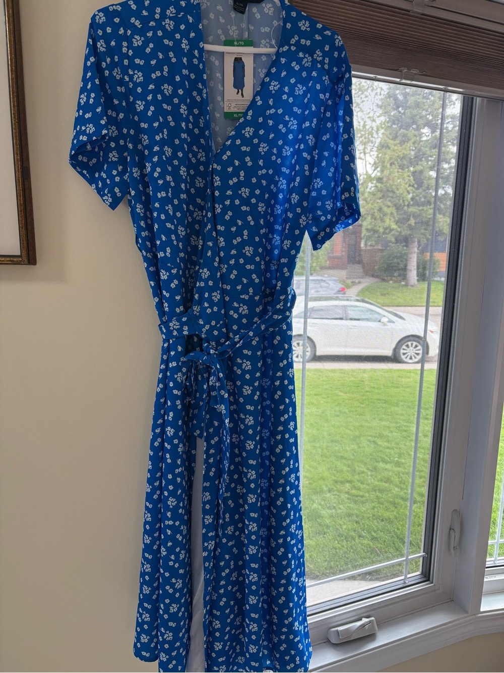 French Connection Royal Blue Floral Wrap Midi Dress